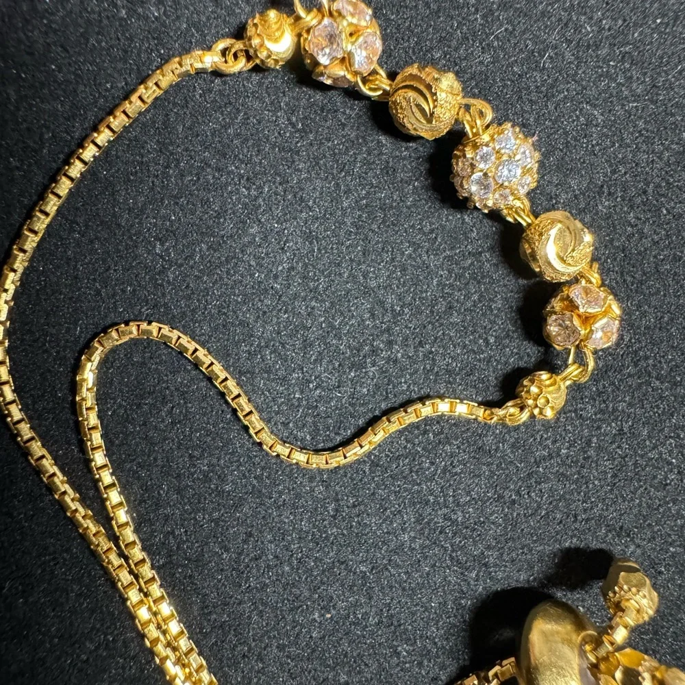 22K Solid Gold Adjustable Bracelet Double Chain Beaded Design ! ✨ - Picture 2 of 6